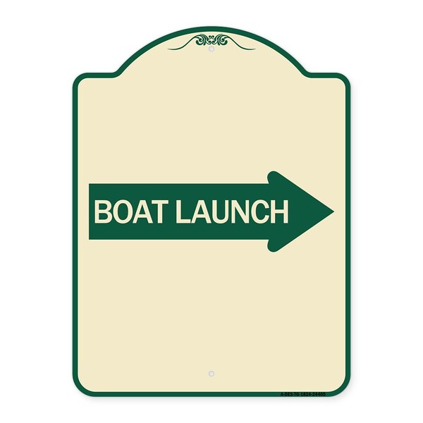 Boat Launch With Right Arrow Heavy-Gauge Aluminum Architectural Sign, 24" x 18", TG-1824-24405